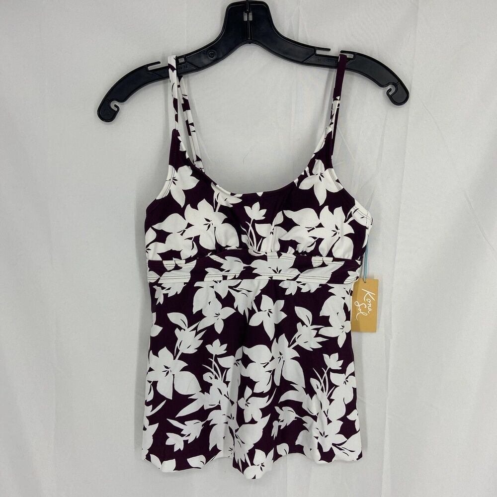 NWT Womens Kona Sol tankini Floral swim suit top Purple & White Size XS